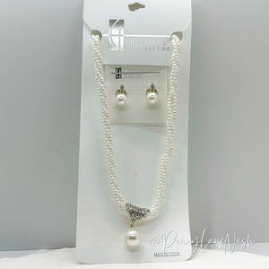 NWT Christina Collection Faux Pearl Necklace & Stud Pearl Earrings